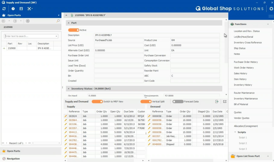 screenshot of Global Shop Solutions